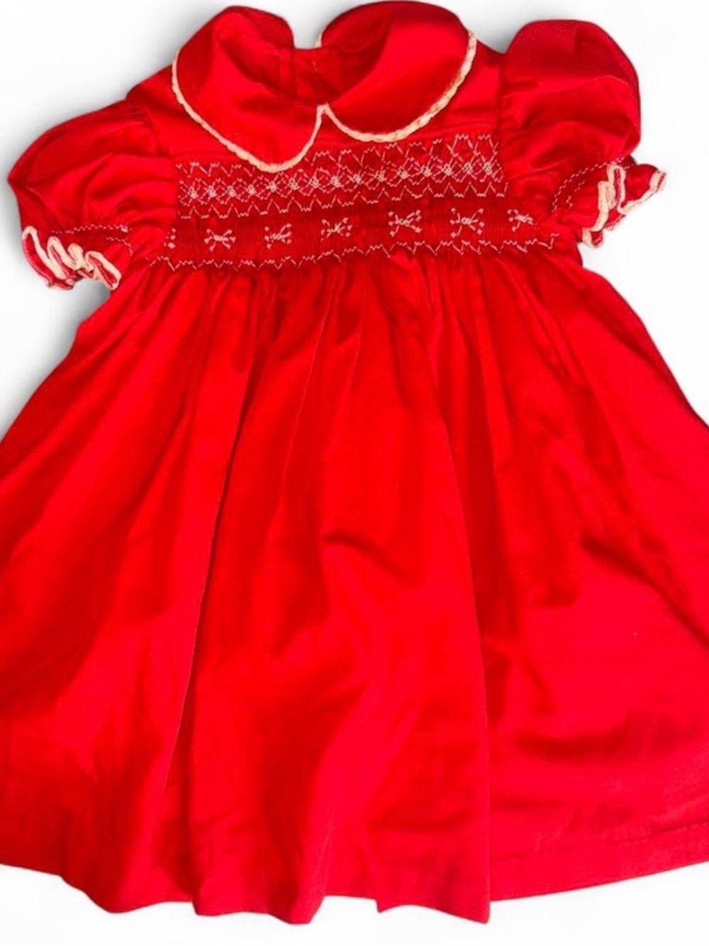 Vintage Red Hand-Smocked Baby Dress Holiday / Christmas